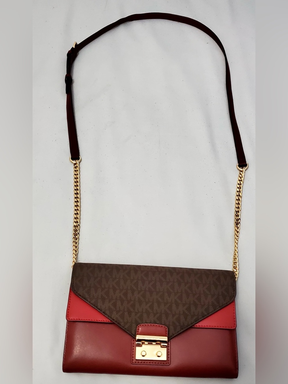 Michael Kors Brown and Red Signature Envelope Crossbody